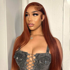 Must Have! Ginger Orange Silky Straight Lace Frontal Wig 200% Density