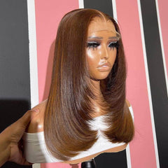Fabulous Middle Part Warm Brown Color Straight with Inner Buckle Lace Frontal Wig