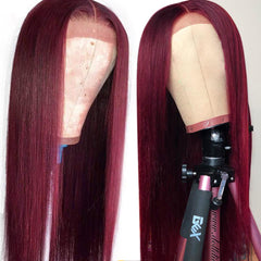 Vibrant Burgundy Lustrous Silky Straight Lace Frontal Wig LIVE