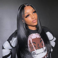 Natural Black Silky Straight With Inner Buckle Lace Frontal Wig
