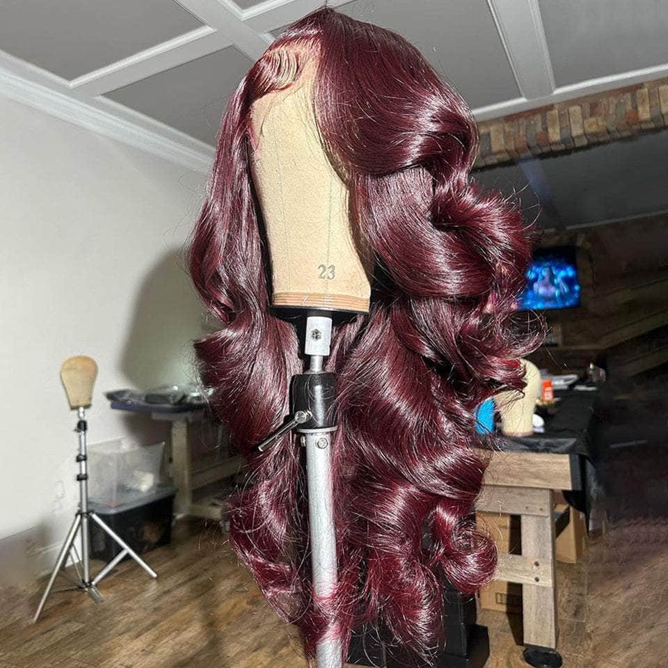 Pre-plucked Burgundy Body Wave 13*4 Lace Frontal Wig