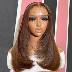 Warm Brown Color Inner Buckle Straight 13*4 Lace Frontal Wig