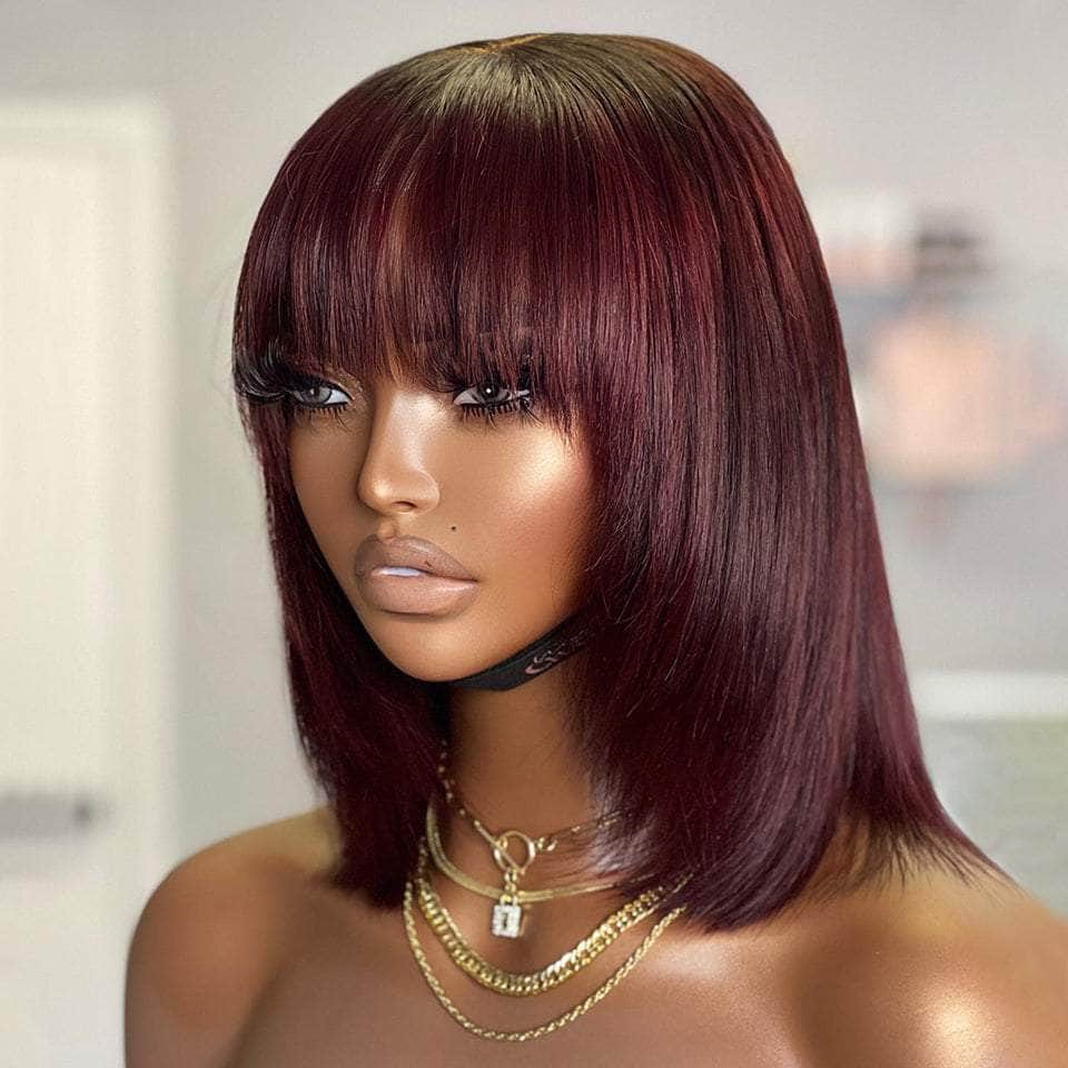 Pre-plucked Burgundy Straight Bob 13*4 Lace Frontal Wig