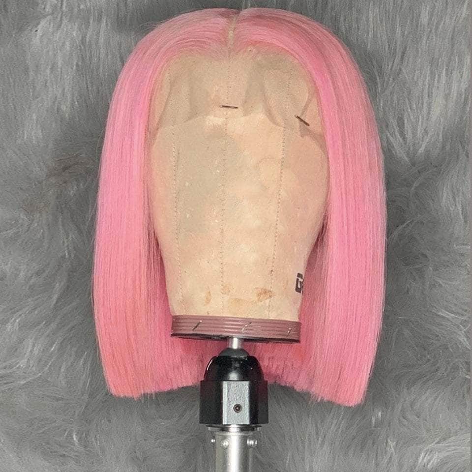 Pretty Color! Light Pink Straight Bob Lace Frontal Wig