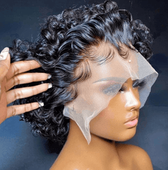 Black Roots Ombre Warm Burgundy Loose Wave Lace Frontal Wig+ Bouncy Curl Short Pixie Bob Lace Front Human Hair Wig--Whitney~