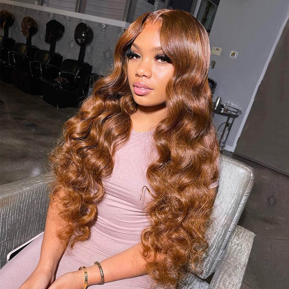 Luxurious Brown Color Loose Wave Lace Frontal Middle Part Wig