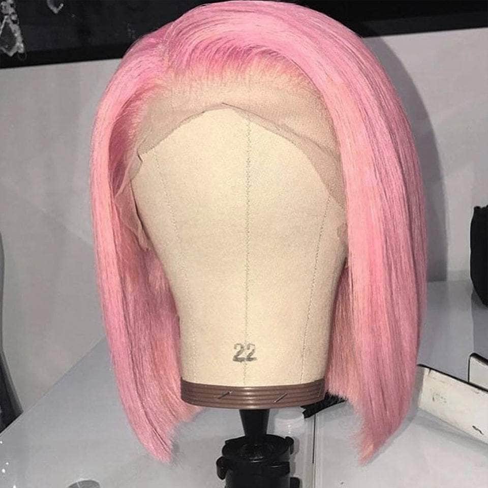 Pretty Color! Light Pink Straight Bob Lace Frontal Wig