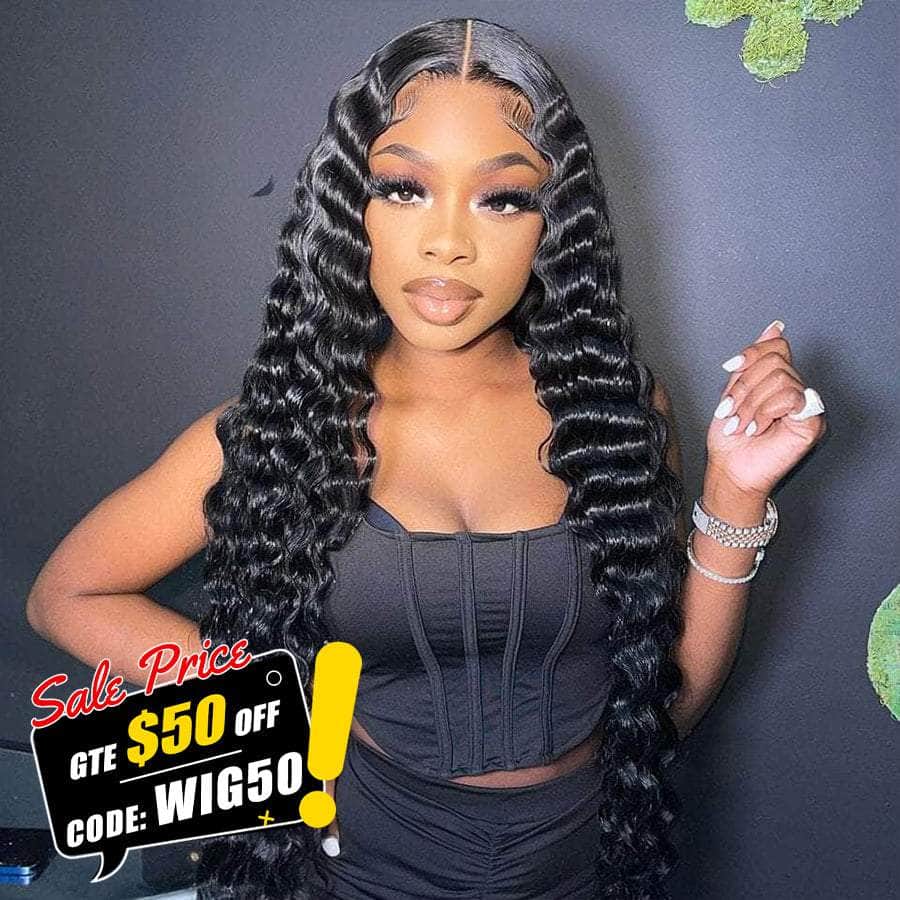 Promotion! Buy now and get a free pair of eyelashes! Vintage Style Full Romantic Deep Wave Lace Frontal Wig