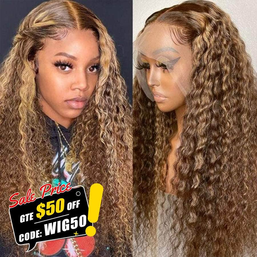 Promotion! Buy now and get a free pair of eyelashes! Highlights Ombre Curly Lace Frontal Wig