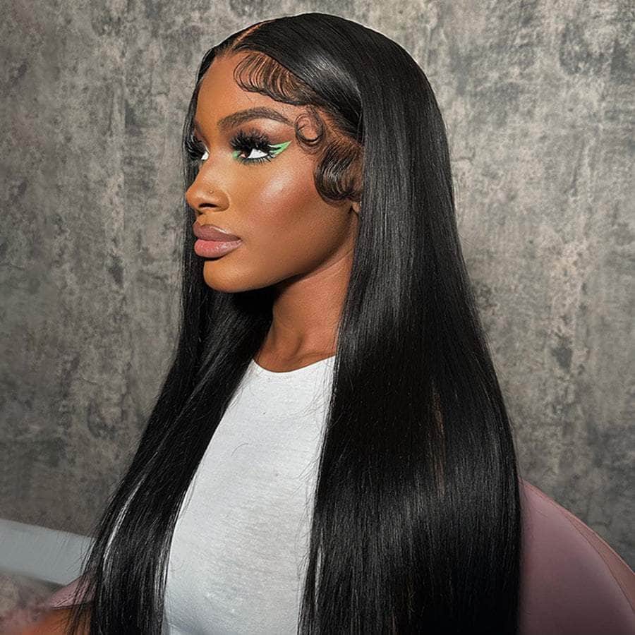 Natural Black Straight transparent Lace Frontal Wig 200% Density Available