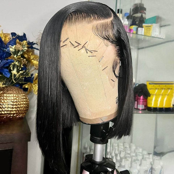 natural black straight bob human hair lace front wigs for  display picture 2