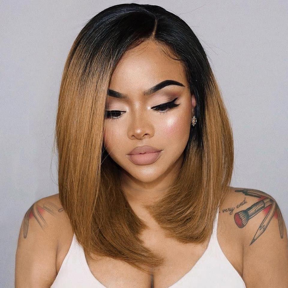 Middle Part Honey Brown Ombre Straight Bob Lace Frontal Wig