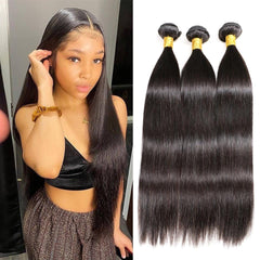 NEW IN STOCK! 3 Natural Black Straight Bundles Package