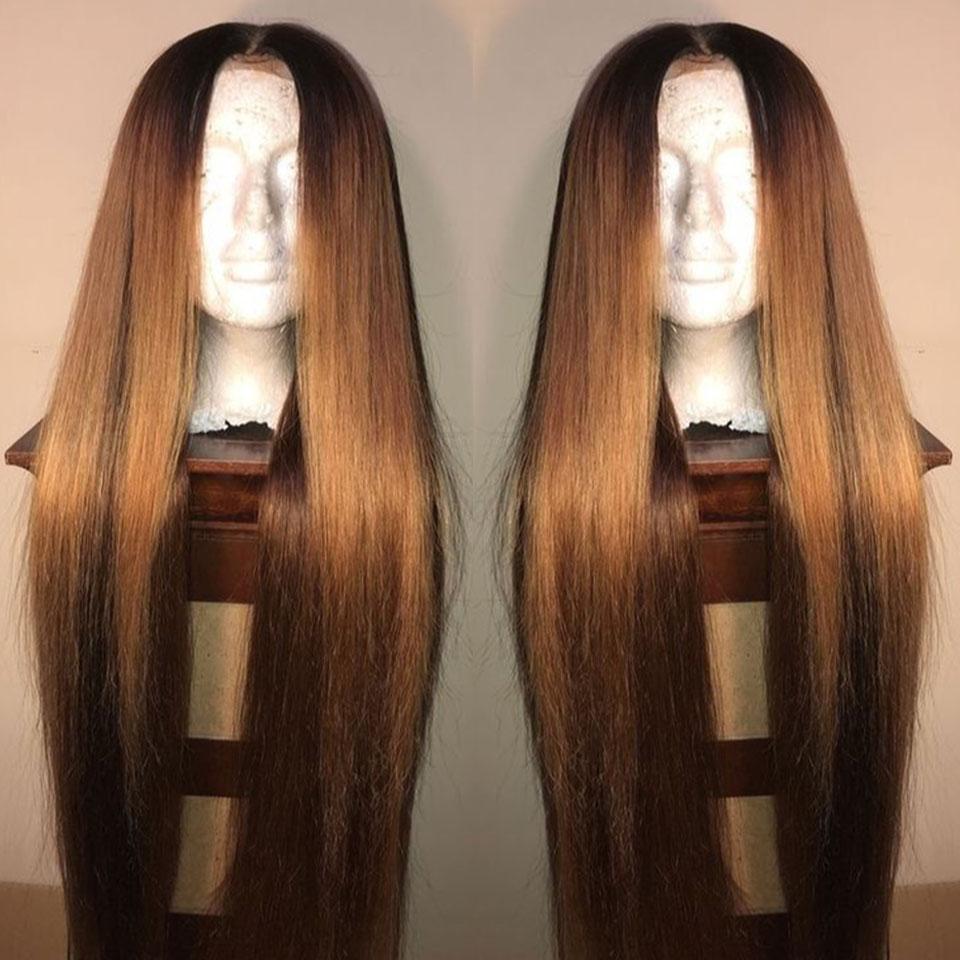 Graceful Warm Brown Ombre Lustrous Straight Lace Frontal Wig