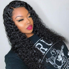 Chic Girl Look Tangle-free Human Hair Romantic Wave Curly Lace Frontal Wig