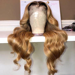 Honey Light Brown Ombre Colored Body Wave Lace Frontal Wigs LIVE