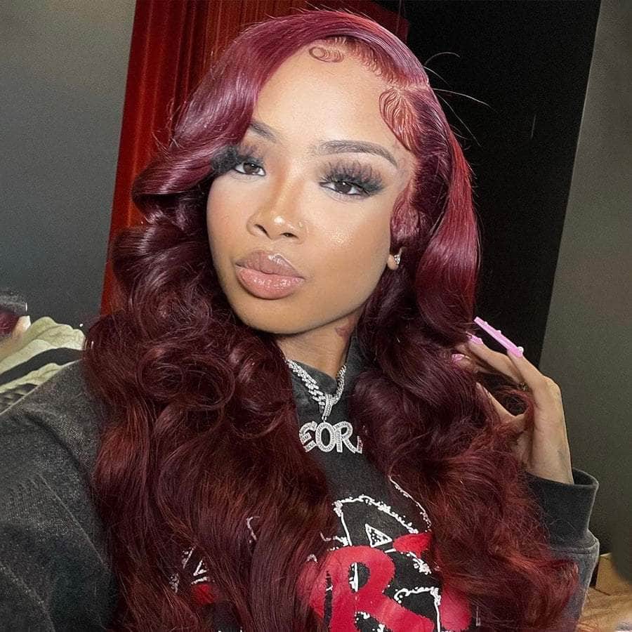 Pre-plucked Burgundy Body Wave Lace Frontal Wig 200% Density