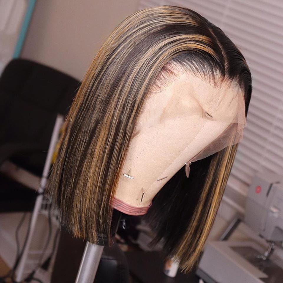 Adding Highlights To Wig Honey Brown Piano Highlights Colored Straight Bob Lace Frontal Wig