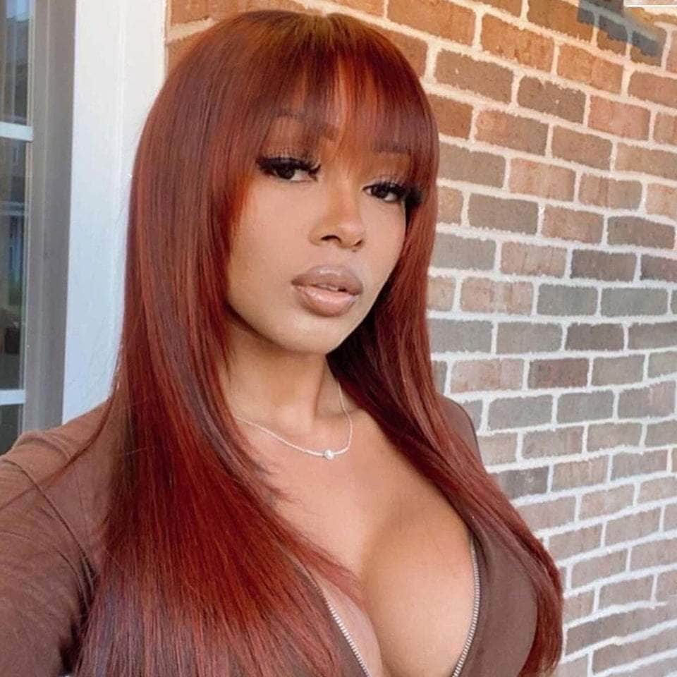 Sweet Look! Dark Ginger Frontal Lace Wig With Bangs