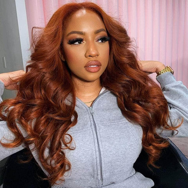 Cinnamon Brown Color Loose Wave Lace Frontal Free Part Wig display picture 3