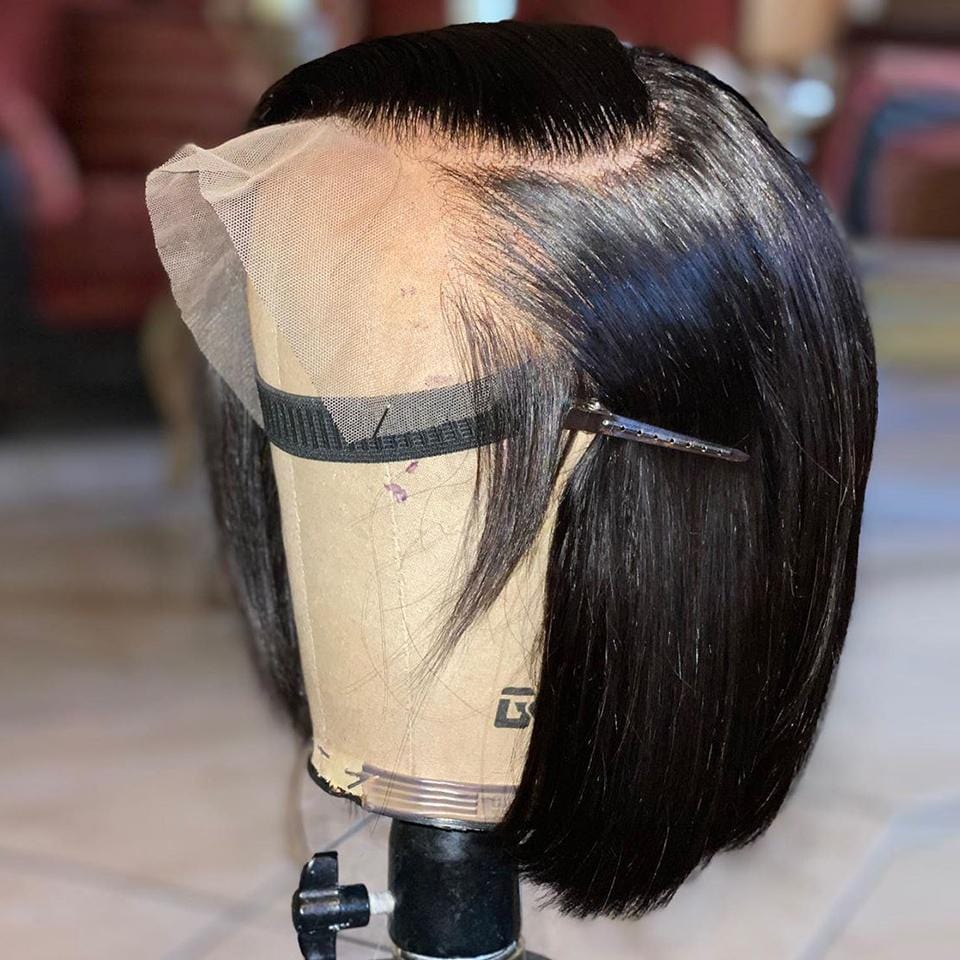 Blunt Cut Graceful Natural Black Straight Bob Lace Frontal Wig