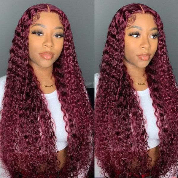 Dark Burgundy Curly Lace Frontal Wig