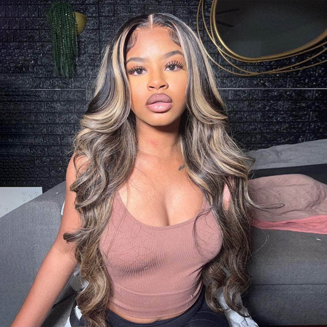 Balayage Highlight Body Wave Transparent Lace Frontal Wig