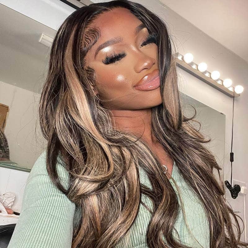 Balayage Highlight Body Wave Transparent Lace Frontal Wig