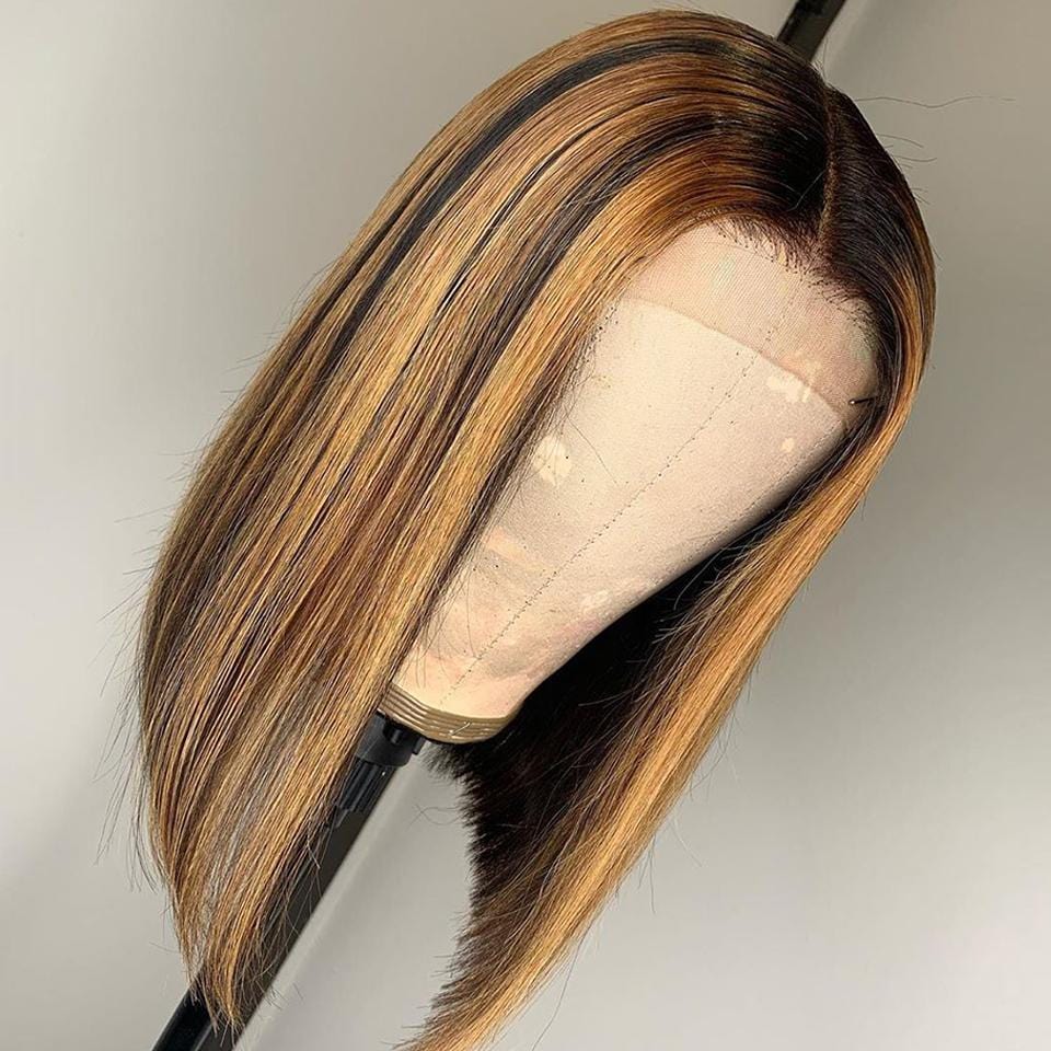 Adding Highlights To Wig Honey Brown Piano Highlights Colored Straight Bob Lace Frontal Wig