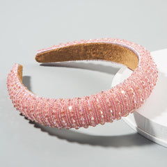 Crystal Beaded Glitter Hairband Wide Edge Bejewelled Headwear (Only Ship With Wig)