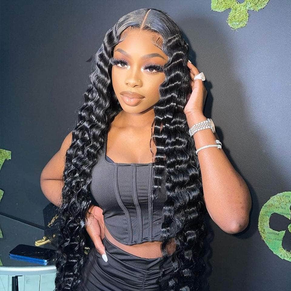 Promotion! Buy now and get a free pair of eyelashes! Vintage Style Full Romantic Deep Wave Lace Frontal Wig