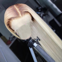 Brown Roots #30/613 Gorgeous Blonde Straight Lace Frontal Wig 200% Density