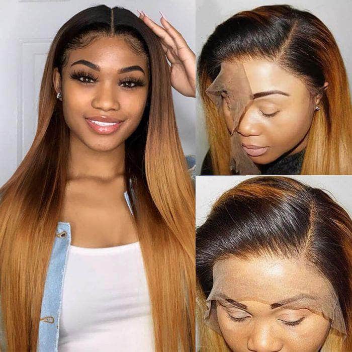 Graceful Warm Brown Ombre Lustrous Straight Lace Frontal Wig
