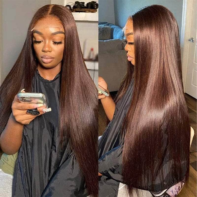 Warm Brown Silky Straight Lace Front Wig Middle Part