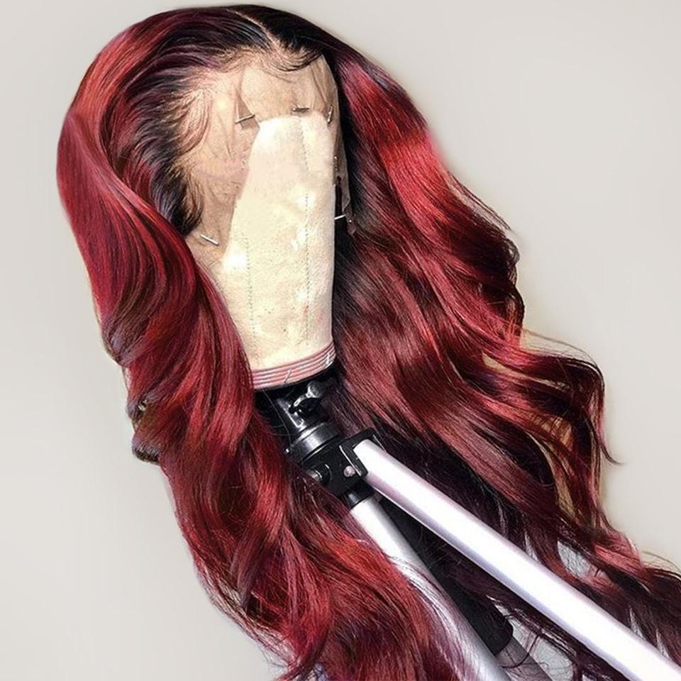 Black Roots Ombre Warm Burgundy Loose Wave Lace Frontal Wig+ Bouncy Curl Short Pixie Bob Lace Front Human Hair Wig--Whitney~
