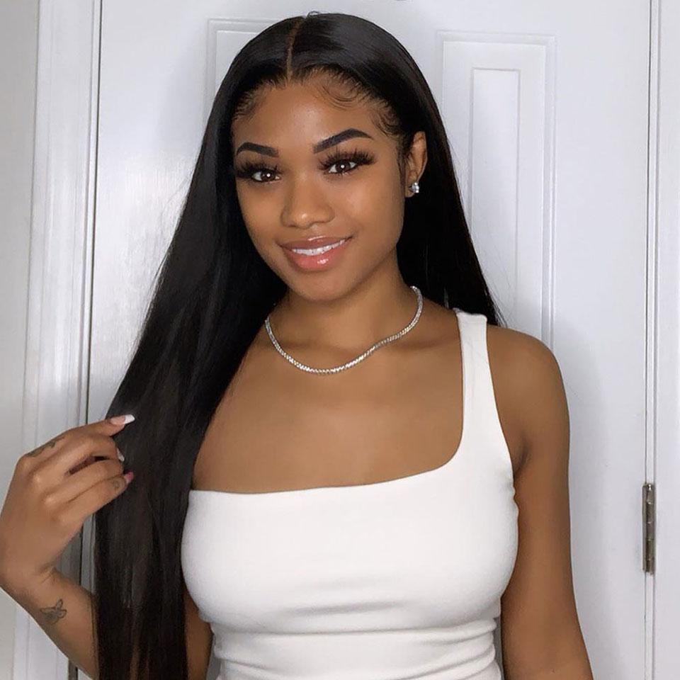 Glueless Available! Natural Black Straight Lace Frontal Wig