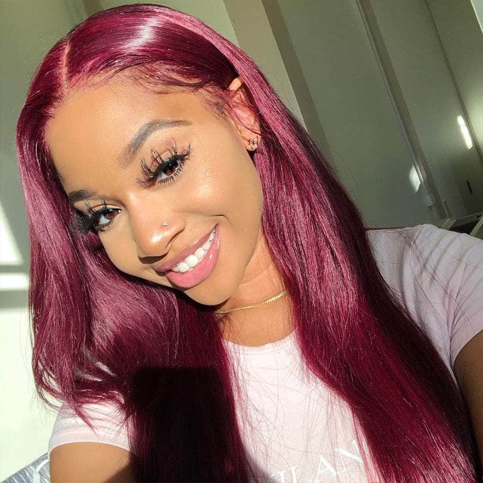 Hot Look Must Have! Burgundy Straight Lace Frontal Wig