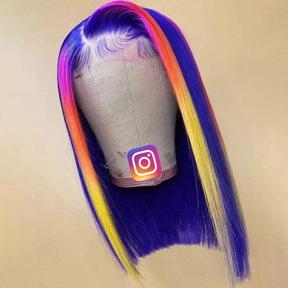 Instagram Style Ombre Purple Straight Bob Lace Front Customized Wig