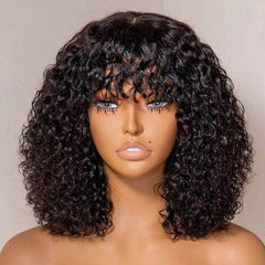 Tight Curly Bob Lace Frontal Wig With Curly Bangs