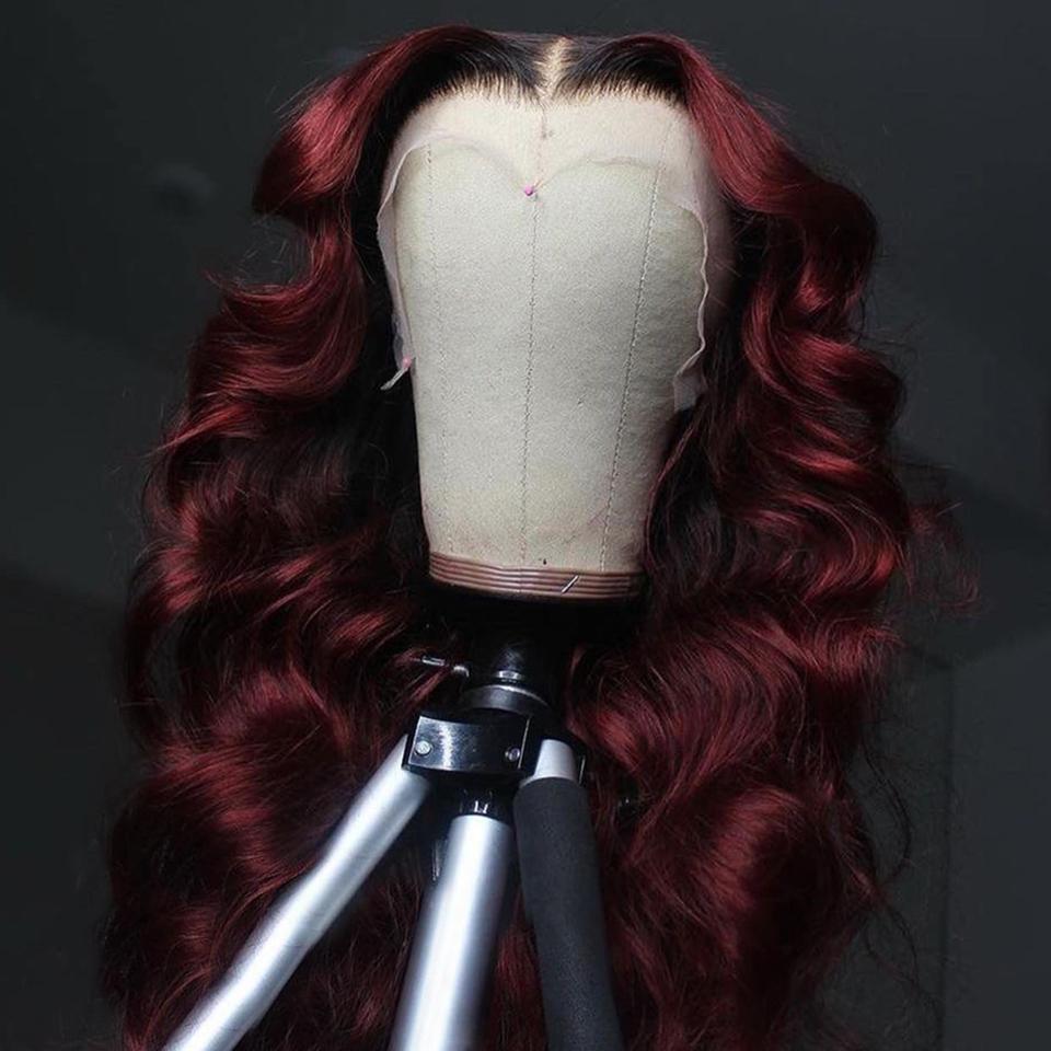 Black Roots Vibrant Burgundy 99J Body Wave Lace Frontal Wig LIVE