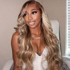Highlight Color Mix Color Blonde & Brown Highlight Wavy Lace Frontal Customized Wig