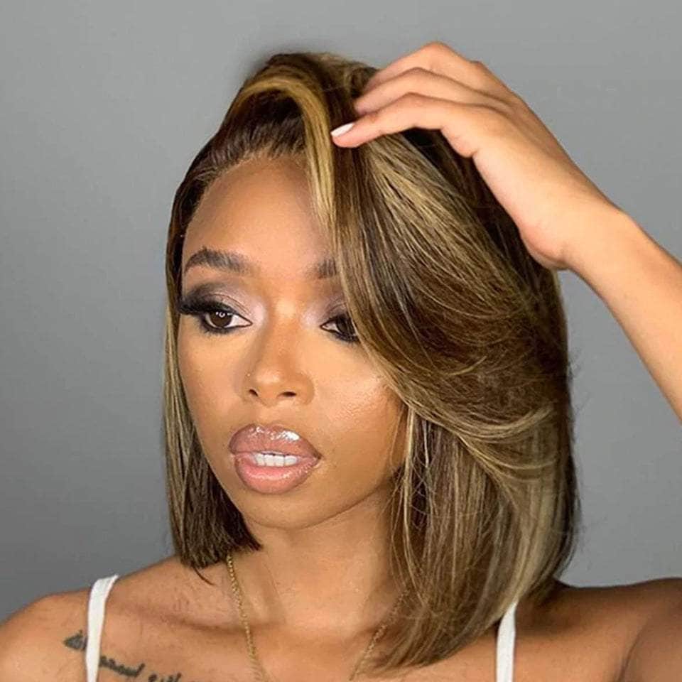 Honey Brown Piano Highlight Straight Bob Lace Front Wig