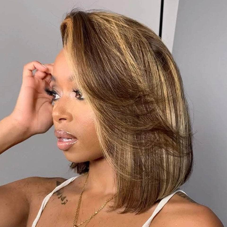 Honey Brown Piano Highlight Straight Bob Lace Front Wig
