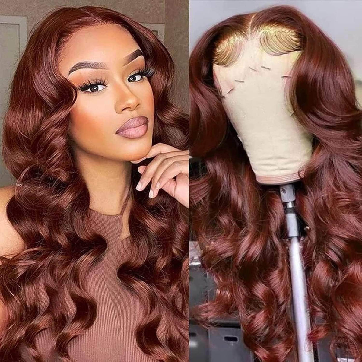 Copper Brown Body Wave Lace Frontal Wig Middle Color