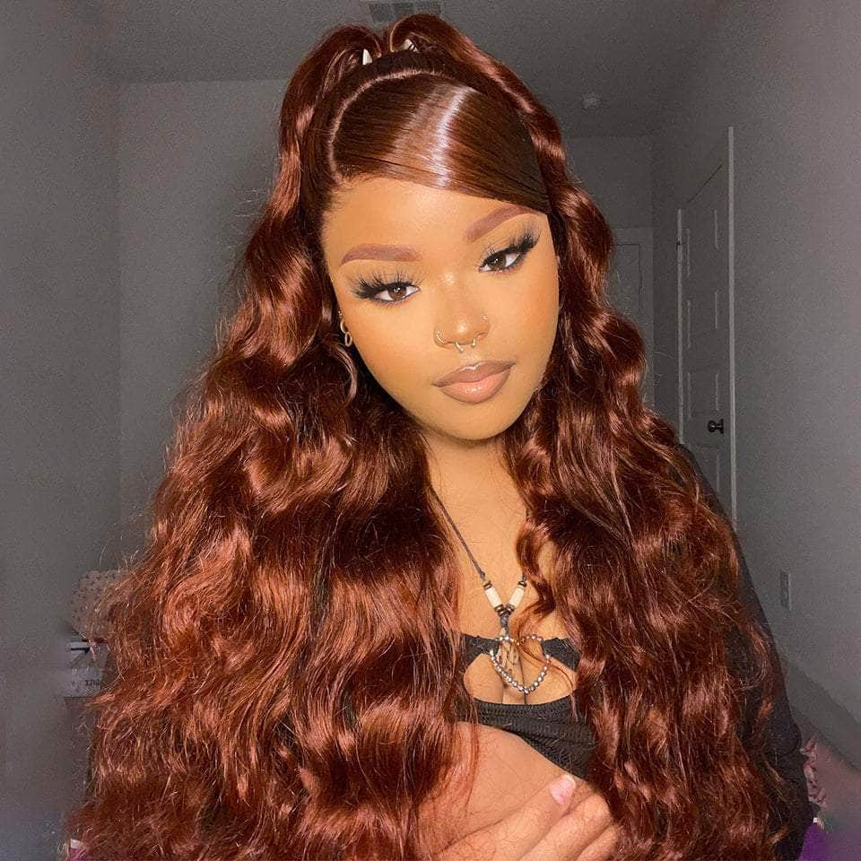 Copper Brown Body Wave Lace Frontal Free Part Wig