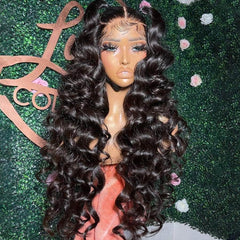 Middle Part Silk Bouncy Loose Wave Human Hair Lace Wig