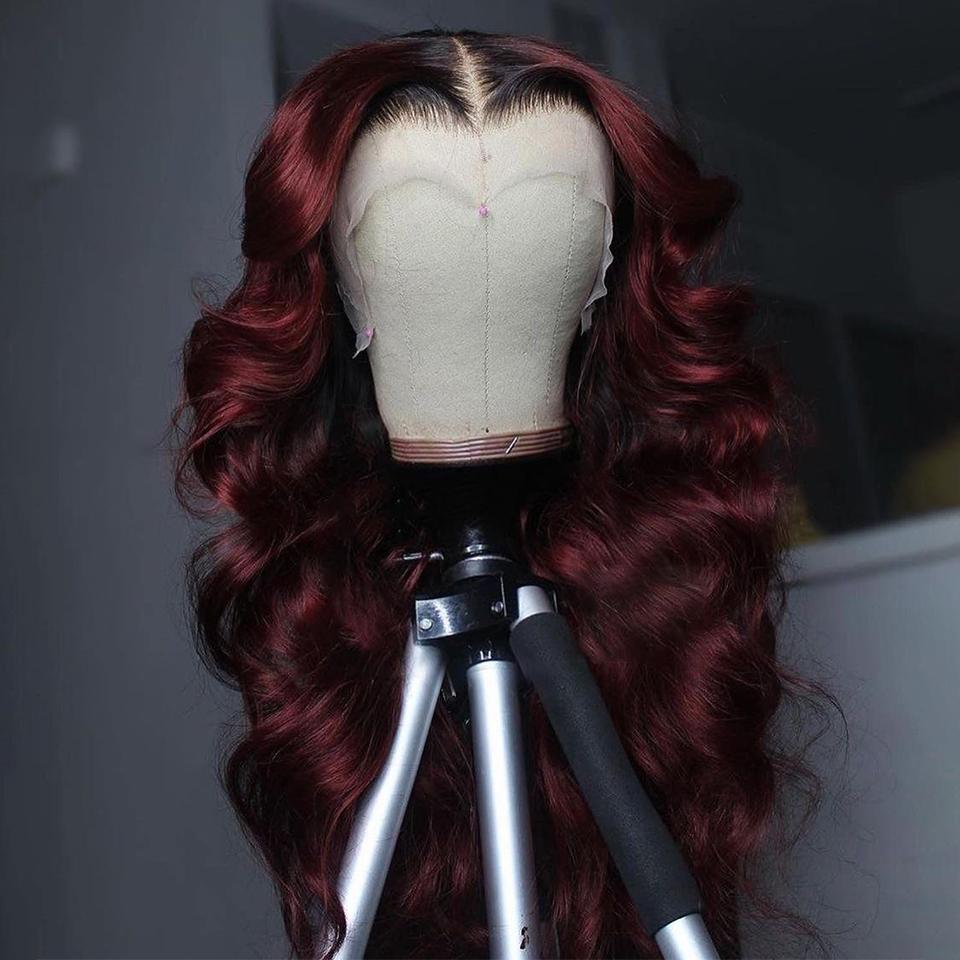 Black Roots Vibrant Burgundy 99J Body Wave Lace Frontal Wig LIVE