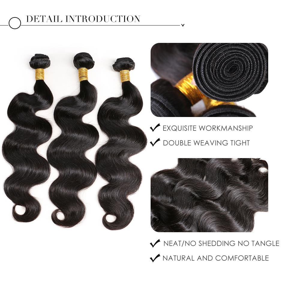 NEW IN STOCK! 3 Natural Black Body Wave Bundles Package