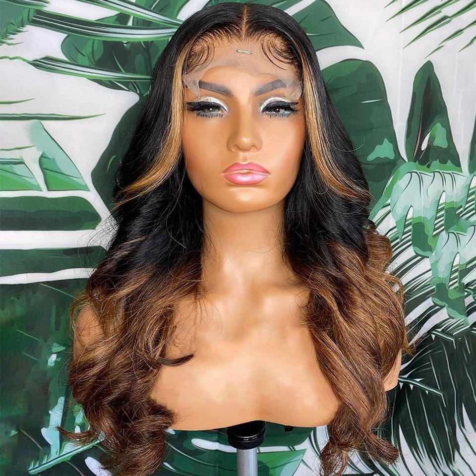 Highlights Ombre Honey Brown Colored Loose Wave Lace Wigs
