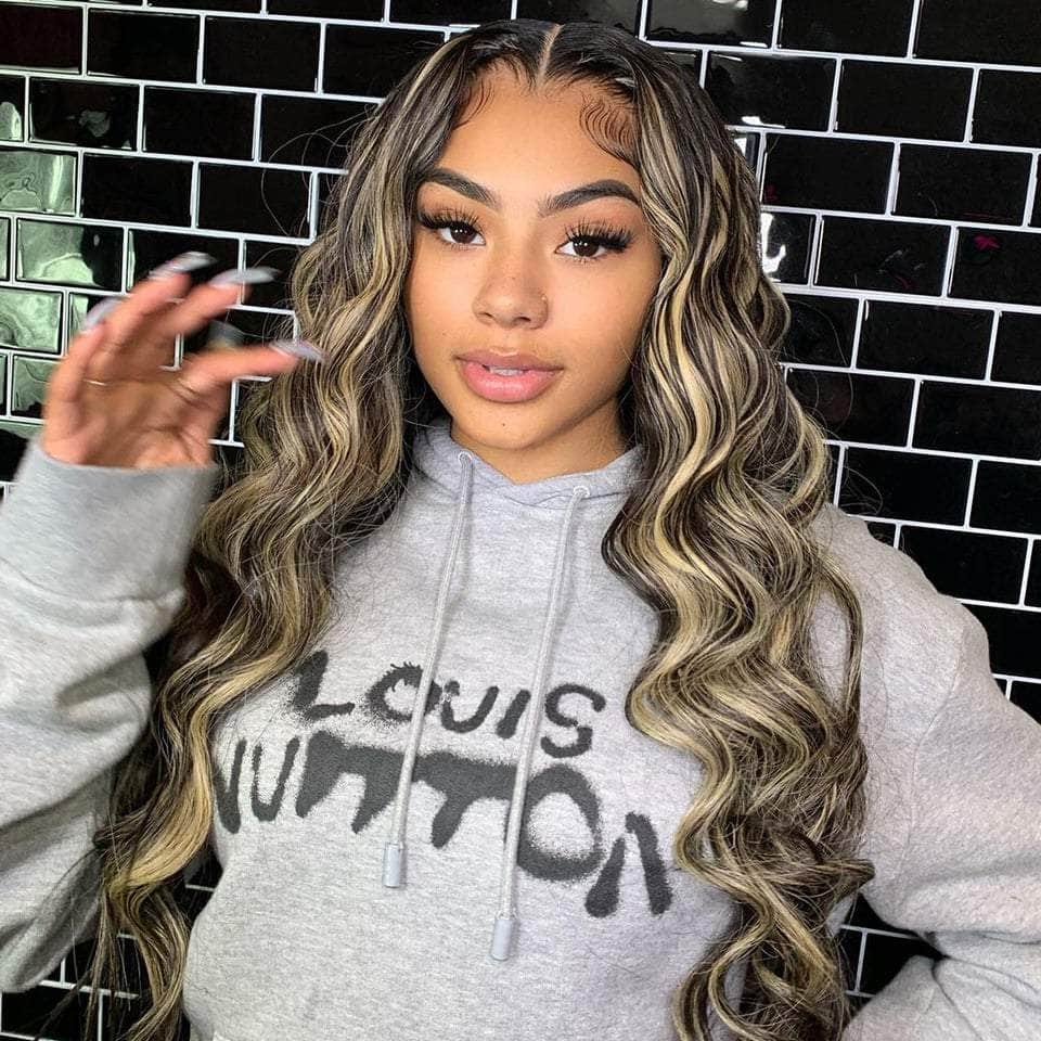 New Fashion! Highlight Mix Blonde And Natural Black Body Wave Lace Frontal Wig